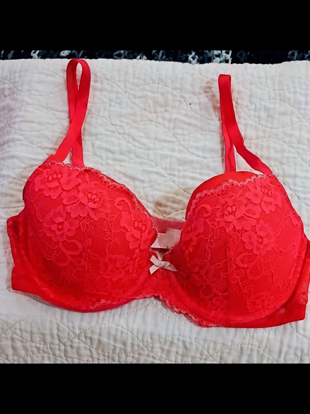 Victoria's Secret Red Lace Push-Up Bra with Floral Overlay